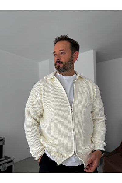 BYBASICMAN Ekru Fermuarlı Triko Sweat DF-002
