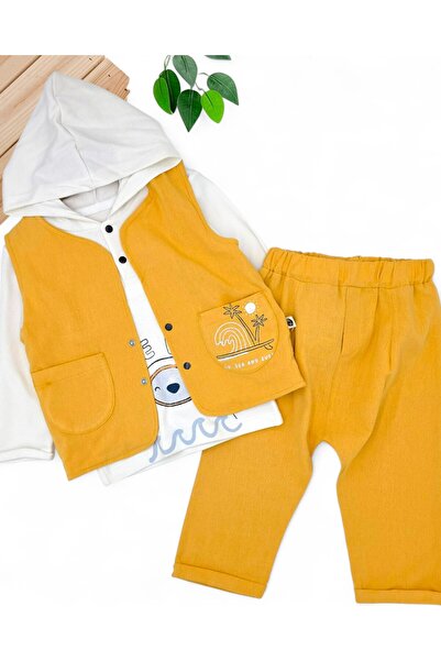 voyyo kids baby Erkek Bebek 3'lü Yelekli Müslin Takım, 6-9-12-18 Aylık Şık Mevsimlik Takım