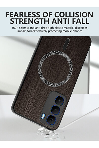 Wtech Infinix Hot 60 5G 2025 Wood Texture Strong Plus Shell Shockproof Magsafe Hard PC Rear Case Cover