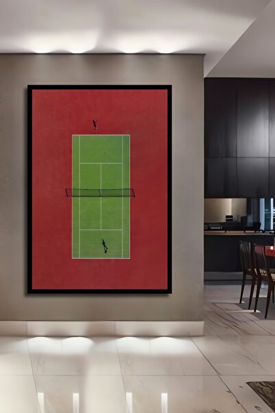 Teona Ahşap Dekoratif Ahşap Dikdörtgen Tablo Tenis Kortu Mücadelesi Çerçeve G...