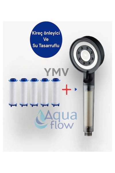 YMV Filtreli Kireç Arındırıcı Turbo Yeni Duş Banyo Başlığı + 5 Yedek Filtre