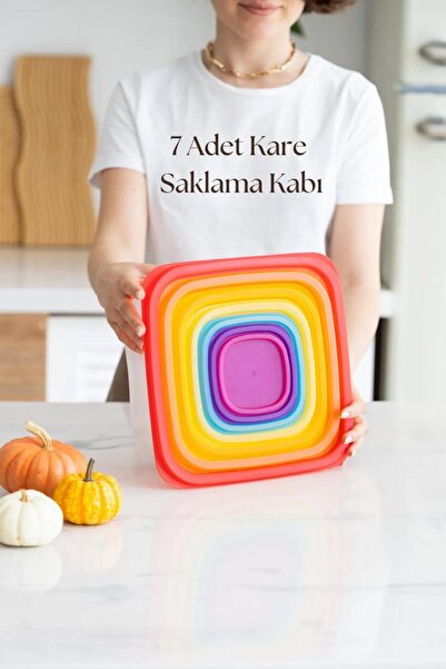 HSDemirci Square 7-Piece Airtight Leakproof Storage Container Set Colorful Lid