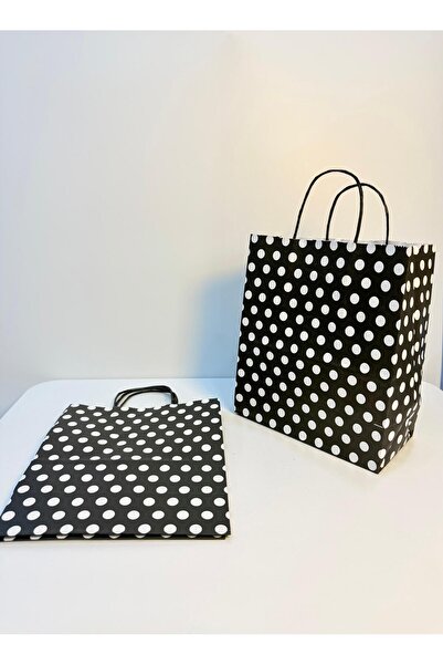 aybaş kağıtçılık 1.Kalite 18x24 Cm (5 Adet) Siyah Renk Beyaz Benekli Kraft Kağıt Çanta,Hediye Poşeti,Hediye Paketi