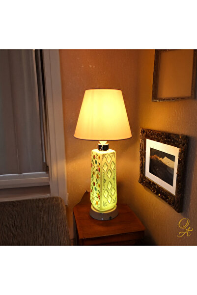 Qtahya Art Abajur-El yapımı-Dekoratif-Masa lambası-Şeffaf Porselen-Krem Gövde...