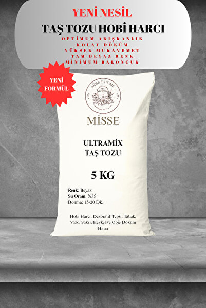 Misse UltraMix Hızlı Donan Tam Beyaz Güçlü Taş Tozu 5 kg, Dekoratif Eşya, Biblo, Heykel, Hobi Harcı