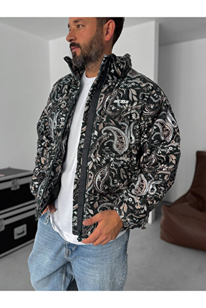 BYBASICMAN Koyu Yeşil Desenli Kadife Mont G-5776/1