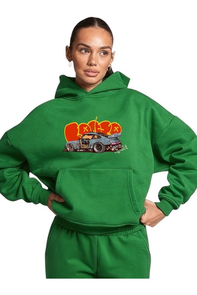 ArtYus سويت شيرت بقلنسوة كبير الحجم من القطن مطبوع عليه ألوان خاصة للسيارة لل...