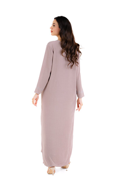 amaan Women's Long Jalabiya Dress, Embroidered Rhinestone Design, V-Neck, Floor Length