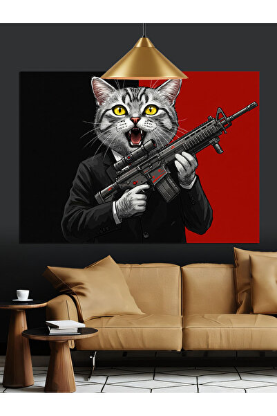 Artmeg Pânză decorativă cu pisică gangster armată în poziție agresivă - Tablo...