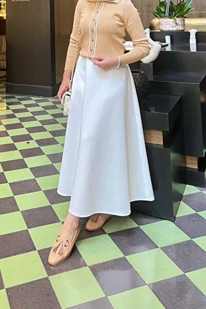 Rimel Moda Kloş Etek Beyaz