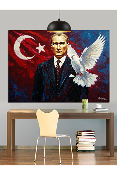 Artmeg Διακοσμητικός καμβάς με τουρκική σημαία Ατατούρκ και περιστέρι - Ξύλιν...