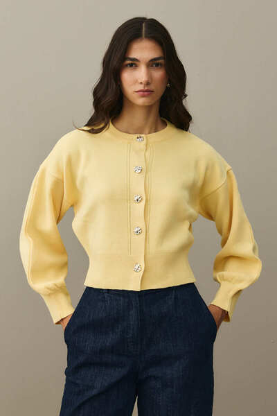 Fahhar Gold Buttoned Knit Cardigan Yellow