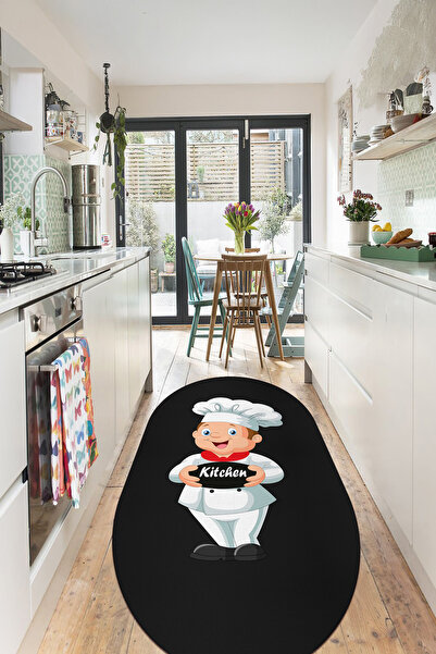 EVİMSEN Dijital Baskılı Yıkanabilir ve Kaymaz Tabanlı Şef Figürlü Oval Mutfak...