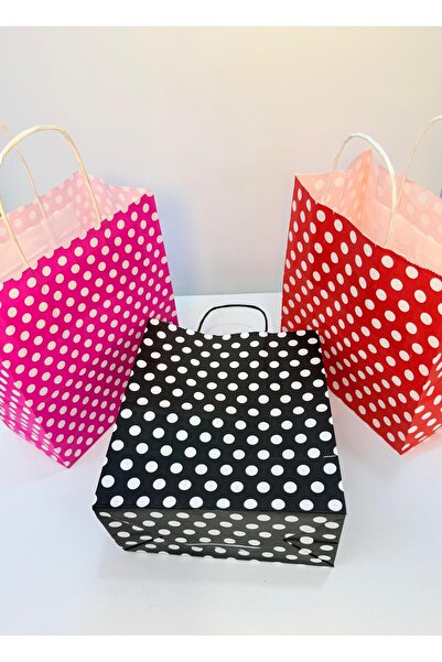 aybaş kağıtçılık 1.Kalite 18x24 Cm 3'Lü Set Beyaz Benekli Kraft Kağıt Çanta,Hediye Poşeti, Hediye Paketi, Kraft Çanta