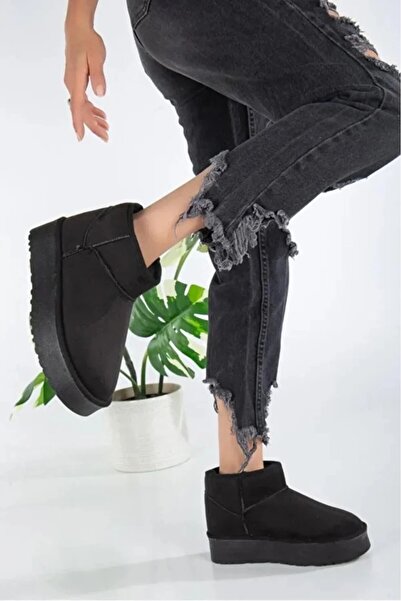 BS BEYAZ SHOES Γυναικείες μπότες μίνι Uggy με επένδυση από γούνα, ψηλή και παχιά επένδυση, αντιολισθητική σόλα, κοντές σουέτ μπότες