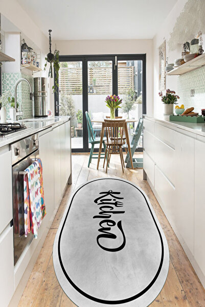 EVİMSEN Dijital Baskılı Yıkanabilir ve Kaymaz Tabanlı Şekilli Kitchen Yazı De...