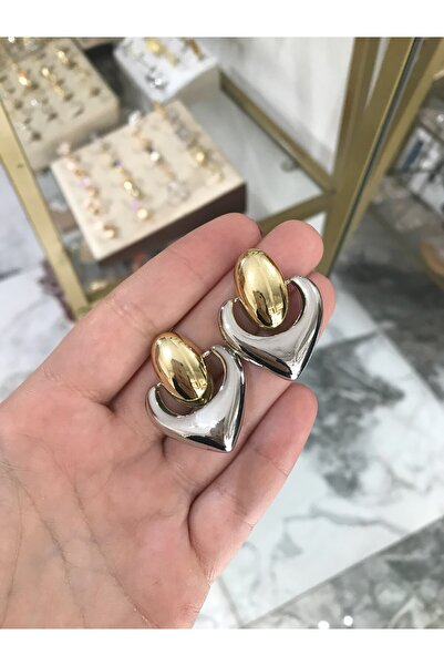 the ASEL İNCİ أقراط على شكل قلب مقوس بلونين