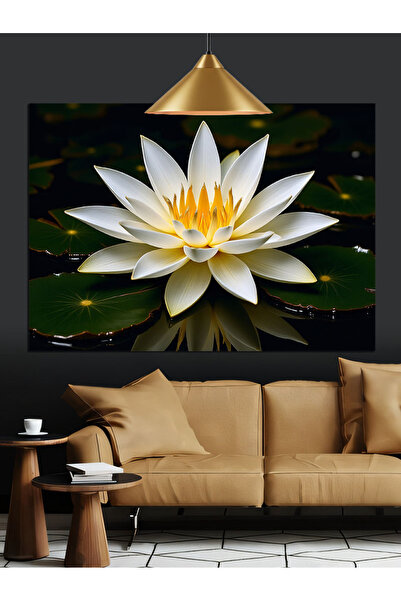 Artmeg Pânză decorativă cu flori de lotus alb - Tablou din lemn MDF