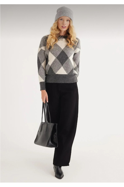 LUSHİGO Pulover de tricotat cu model pătrat pentru femei