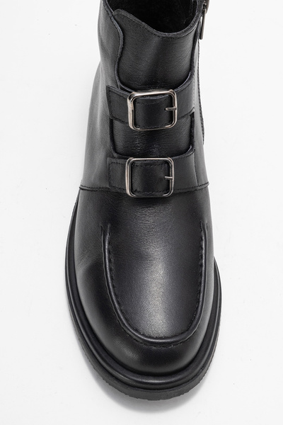 Dericlub Women's Ankle Length Flat Sole Boots Real Leather Rc 40236 Black