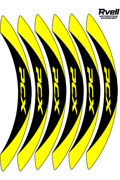 MKARAKAN Rvell Honda Pcx Uyumlu Jant Şeridi Seti - 12 Parça ( Siyah - Sarı ) 004