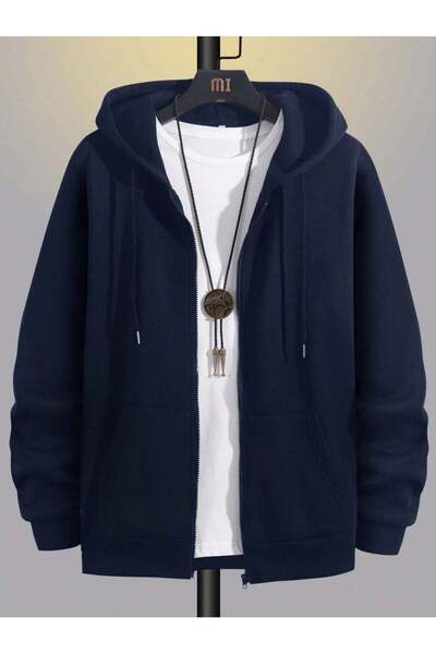 MİLANRA Erkek kapüşonlu fermuarlı kışlık sweatshirt