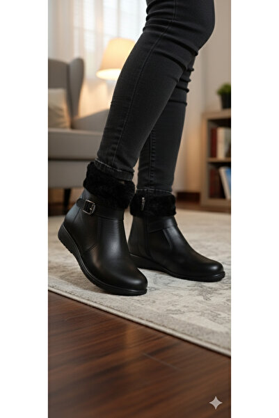 DB Cizme de damă cu fermoar cu detalii din blană