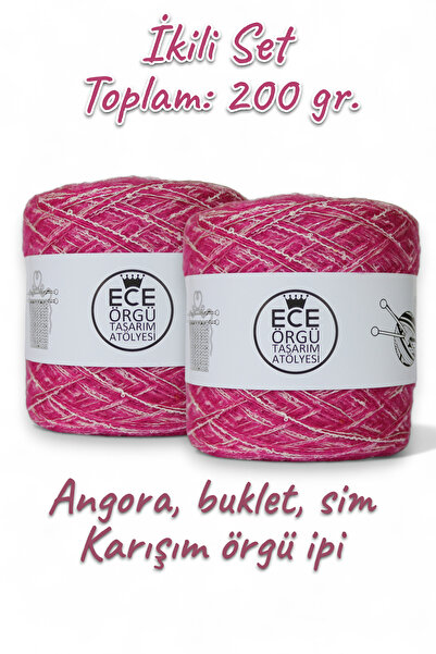 Ece Örgü Tasarım Atölyesi 2 kat fuşya rengi angora arasına, 1 kat ekru buklet...