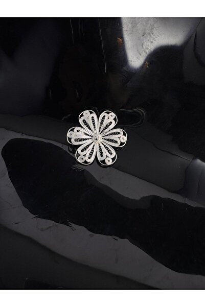 Sahra Gümüş Unutma Beni Çiçeği Motifi El Işi Telkari Gümüş Broş & Yaka İğnesi