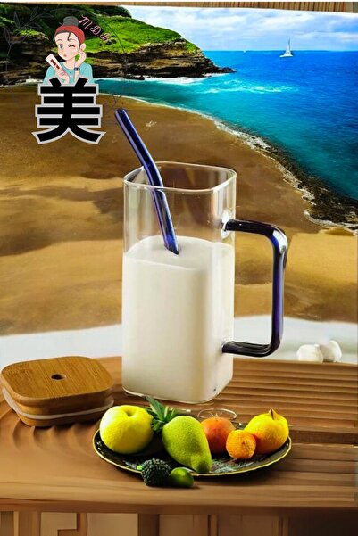 CÖDEL Bambu Kapaklı Isıya Dayanıklı Soğuk Kahve Cam Kupa Bardak Kokteyl Smoot...