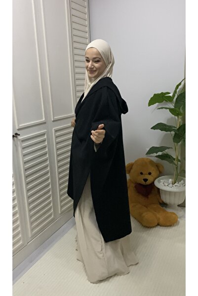 Hijab Poncho Tesettür cu buzunar pentru șapcă NEGRU