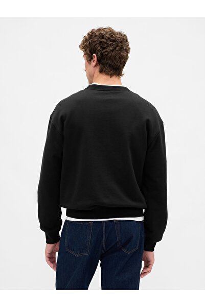 GAP Erkek Siyah Heavyweight Oversized Logo Bisiklet Yaka Sweatshirt