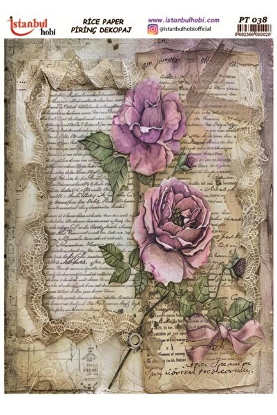 İstanbul Hobi Brass Decopage Paper 30X42Cm Pt-038 Lettering and Flowers