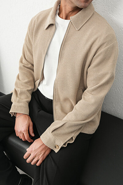 İLKCET MODA Ανδρικό πλεκτό μπουφάν με φερμουάρ, εποχιακό, άνετο και μπεζ