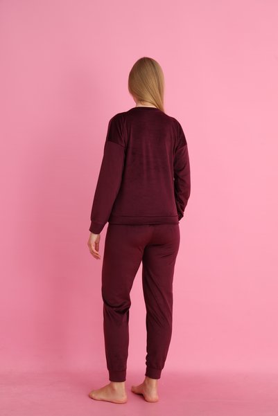 Lorenzella Women's Burgundy French Velvet "Always & Forever" Printed Long Sleeve Pajama Set