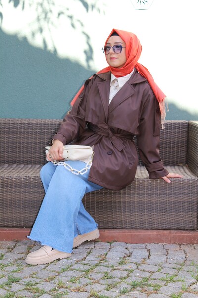 Tuğba Sarı Bağlıclı Kahverengi Kadın Trençkot