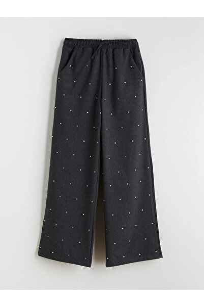 LC Waikiki LCW Kids Gri Beli Lastikli Taşlı Kız Çocuk Pantolon