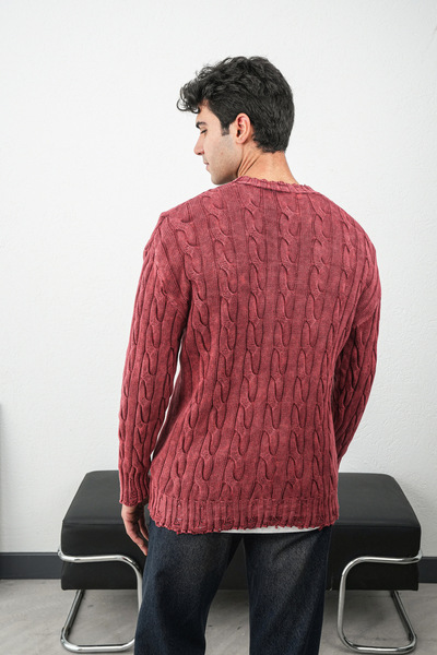 İLKCET MODA Acid Washed Oversize Knitted Men's Sweater