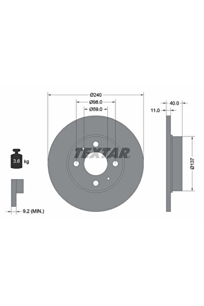 TEXTAR Brake Disc, rear left/right, Fiat Panda 2,