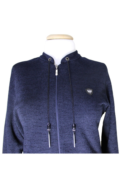 HESNA Anne Women's Plus Size Court Collar with Zipper Pockets Seasonal Navy Blue Coat