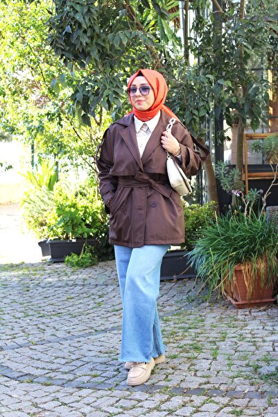 Tuğba Sarı Bağlıclı Kahverengi Kadın Trençkot