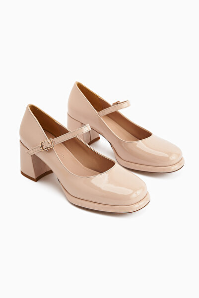 Limoya Junis Beige Patent Leather Women's Platform Heeled Shoes