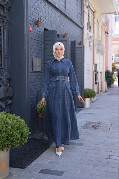 By Pommes Life فستان دينيم نسائي بحزام مزدوج وأزرار نصفية