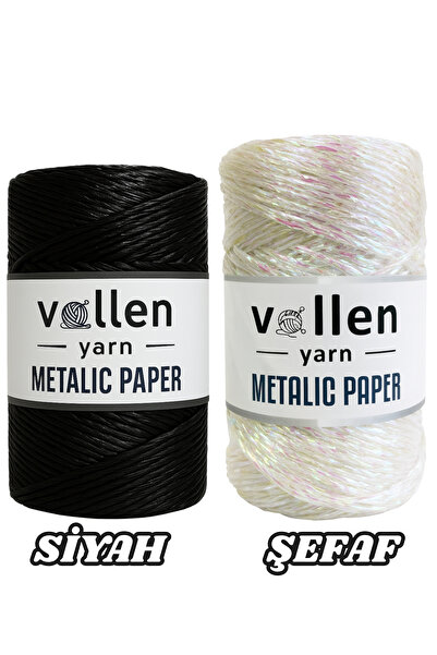 vollen yarn Premium Metalik Kagıt Ip,Parlak Çanta Ipi,200 Gr- 320 M , Simli Metalik Ip,Metalik Abiye Ip