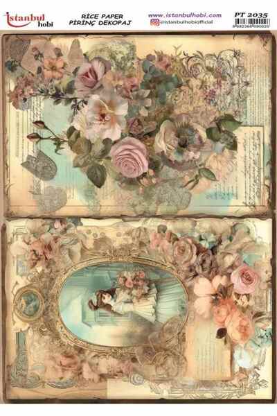 İstanbul Hobi Pirinç Dekopaj Kağıdı 30x42cm PT-2035 Kadın ve Güller
