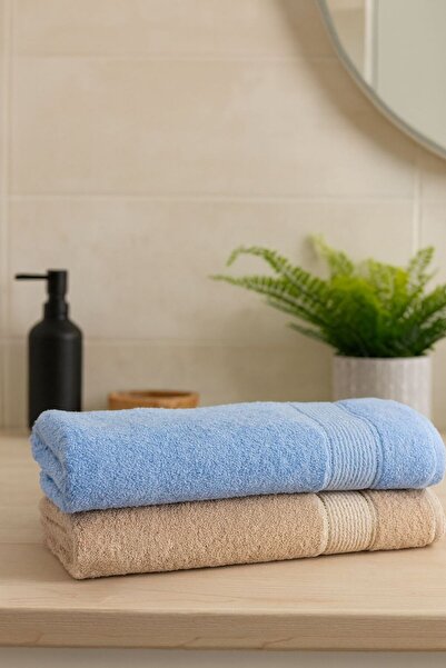 Mela Home Set de prosoape de baie din bumbac premium (2 bucăți) – Bej și albastru - Poșta de nuntă - Cadou bumbac 100%