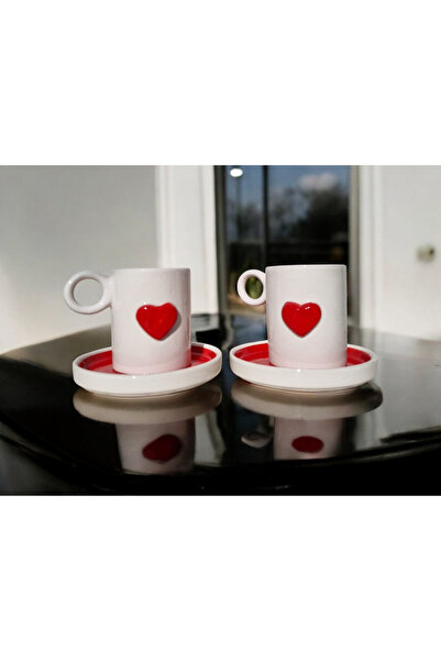 seda seramik Handmade Heart 4-Piece Coffee Cup Set for 2 People