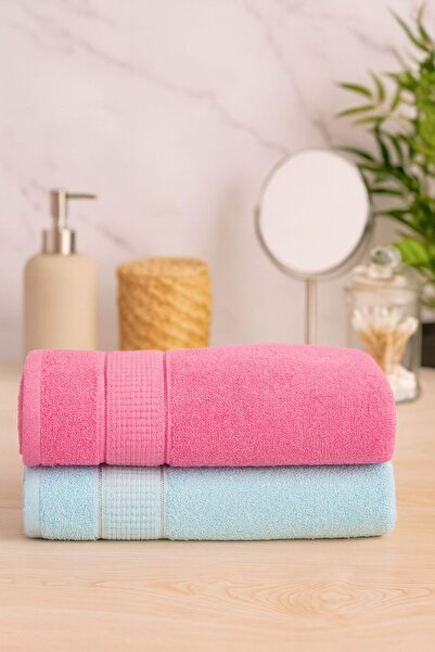 Mela Home Set de prosoape de baie din bumbac premium (2 bucăți) – roz și alba...