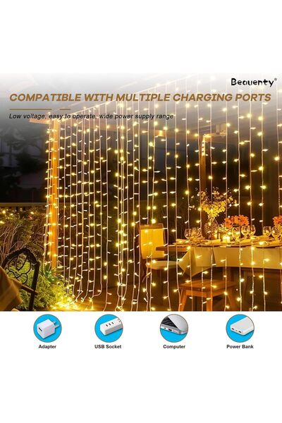Generic Bionite Curtain Light Strip 3m x 3m, 300 LED Lights, USB Dimmable with Remote Control, Waterproof fo