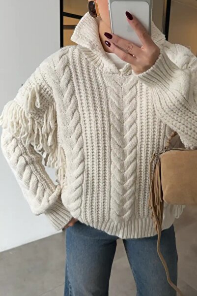 Suziş Fringed Hair Knitting Sweater Key36841